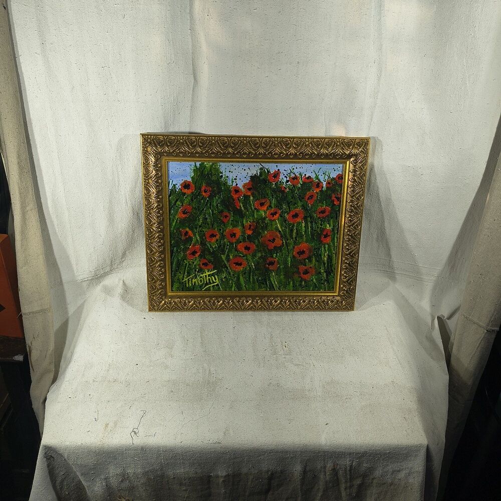 Original Acrylic Painting "Poppy Field" 11" X 14" By Timothy Designs
